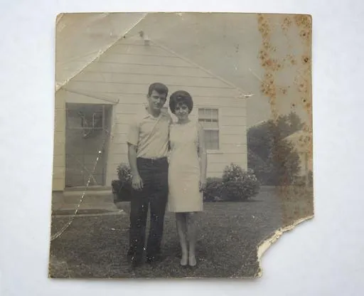 Damaged old printed photo